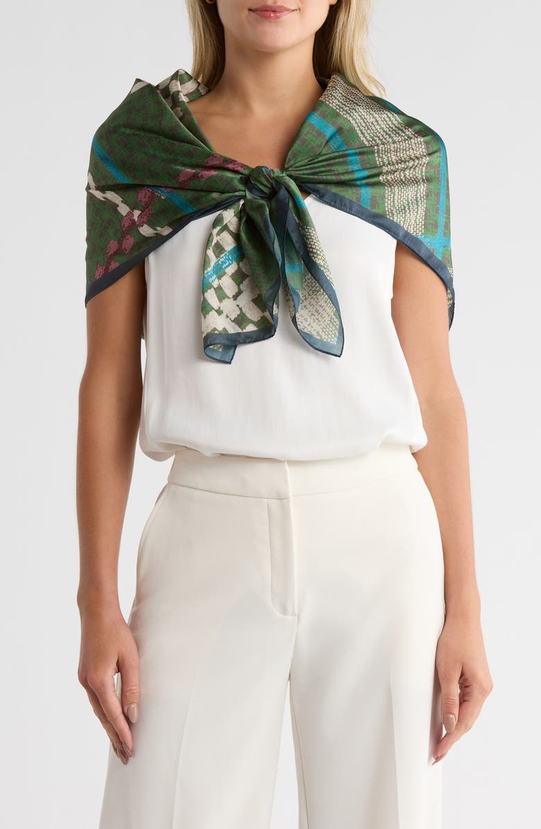 Vince Camuto Basketweave Print Square Scarf, Main, color, Olive Multi