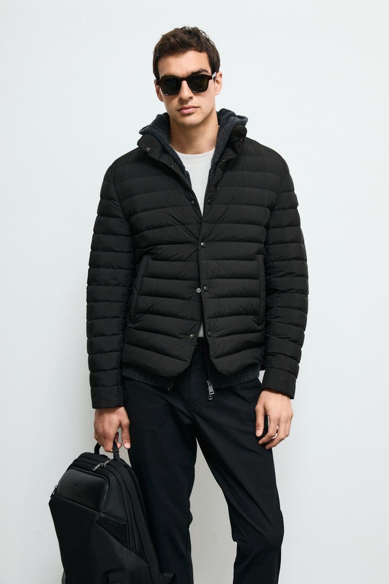 Men's Snap-button Goose Down Puffer Jacket, Alternate, color, Black