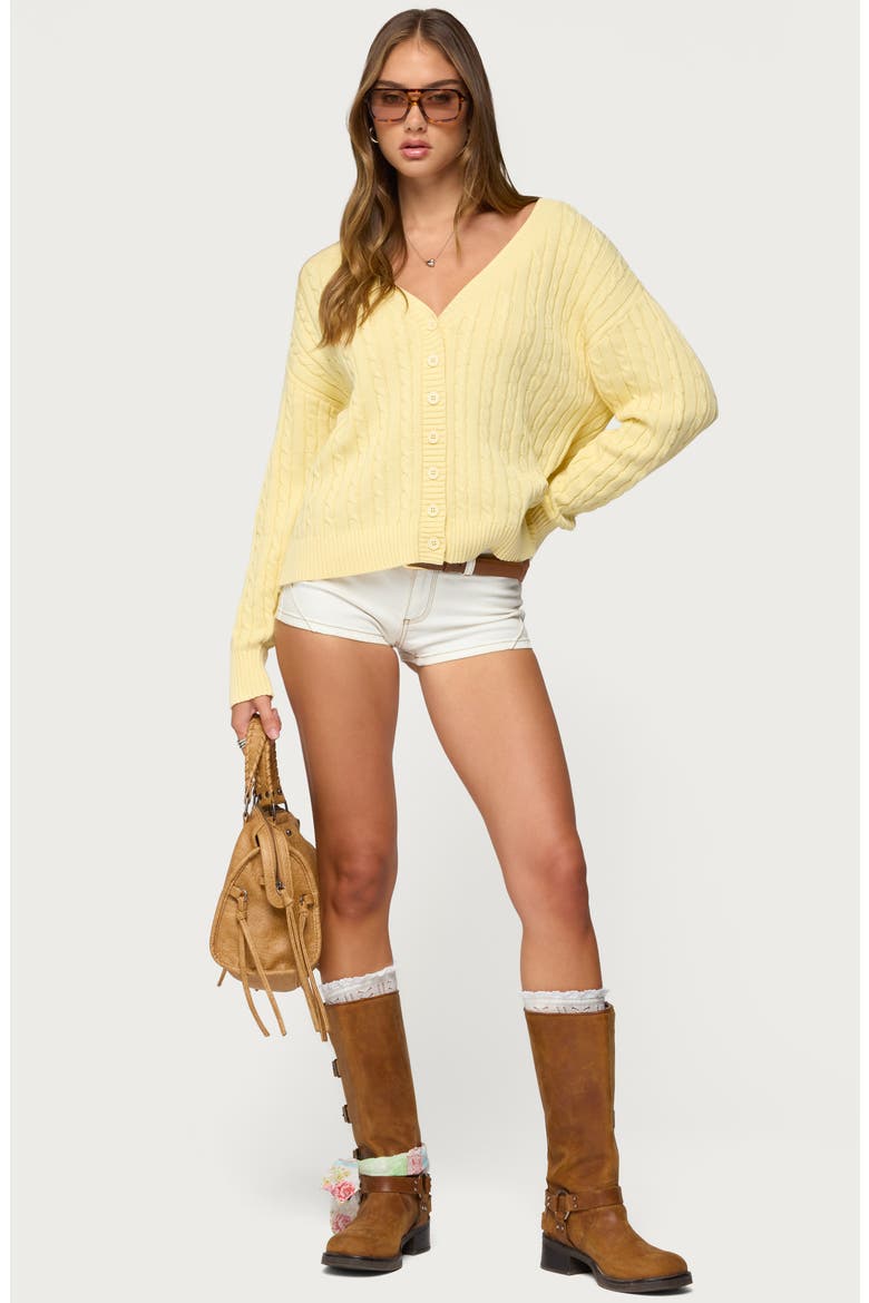 Francine Oversize Cable Cotton Cardigan, Alternate, color, YELLOW