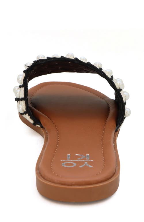 Yoki Karmen Faux Pearl Slide Sandal In Black