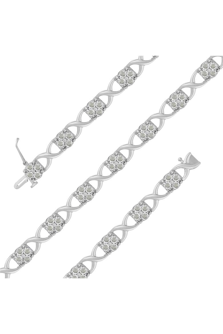Silver Rose-Cut Diamond Love Locks Link Bracelet, Alternate, color, White