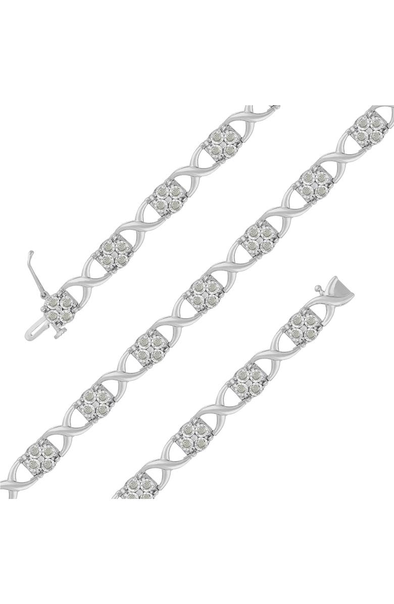 Haus of Brilliance Silver Rose-Cut Diamond Love Locks Link Bracelet, Alternate, color, White