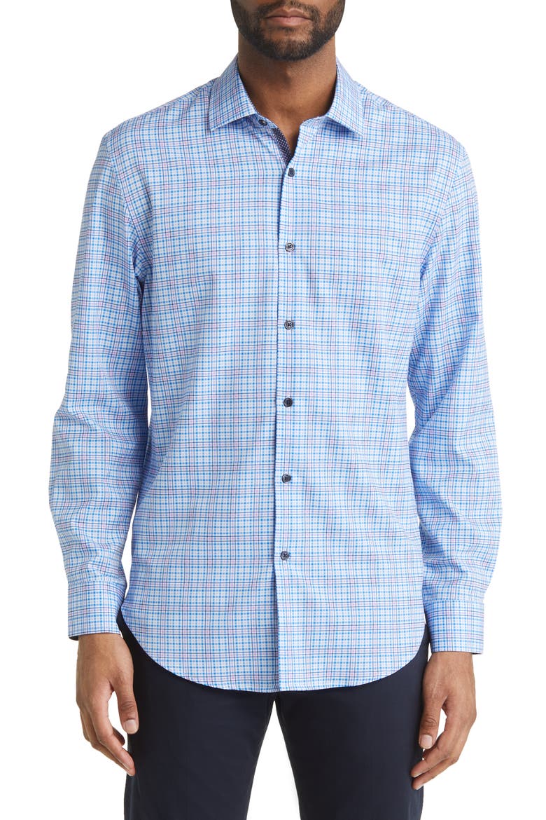 Slim Fit Check Stretch Dress Shirt, Main, color, BLUE/ PINK