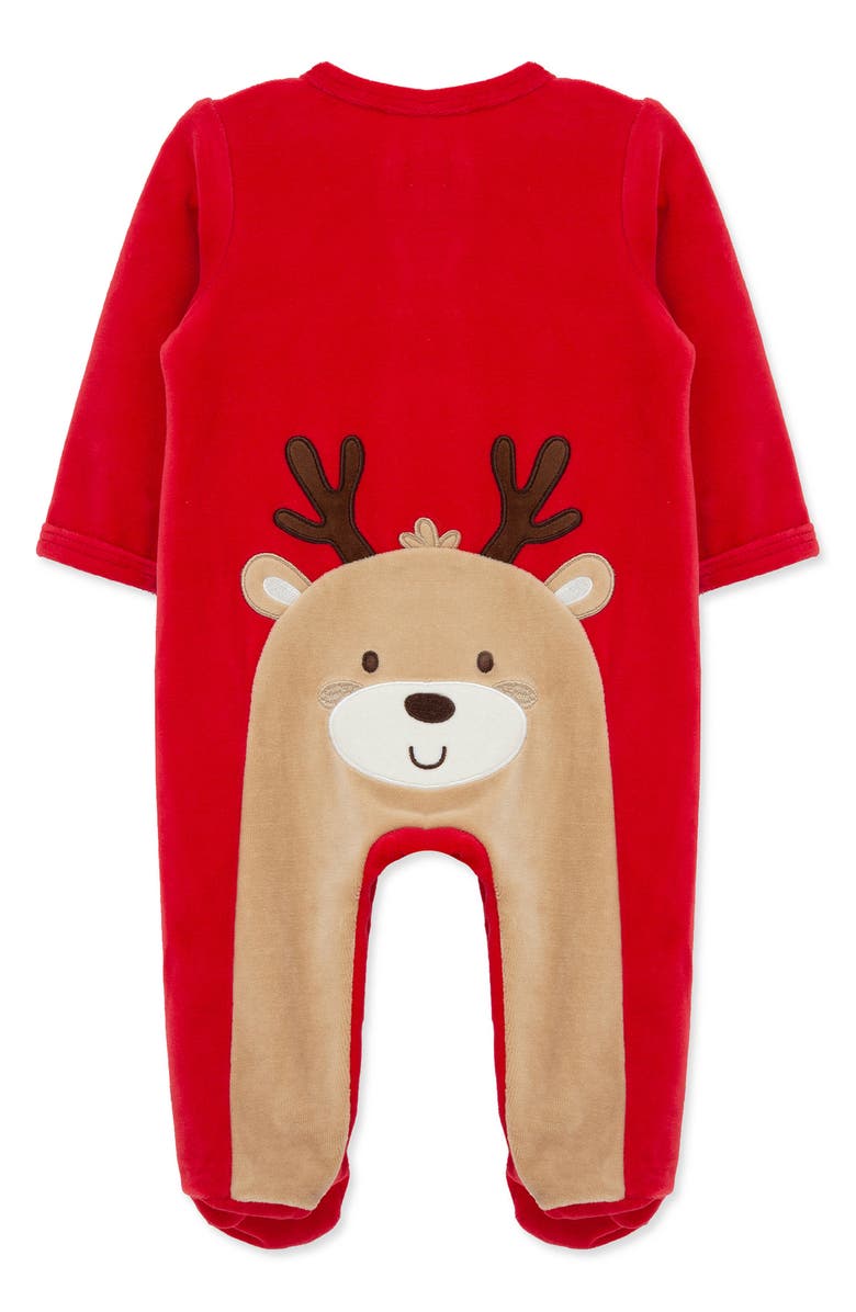 Little Me Velour Reindeer Footie, Alternate, color, Red