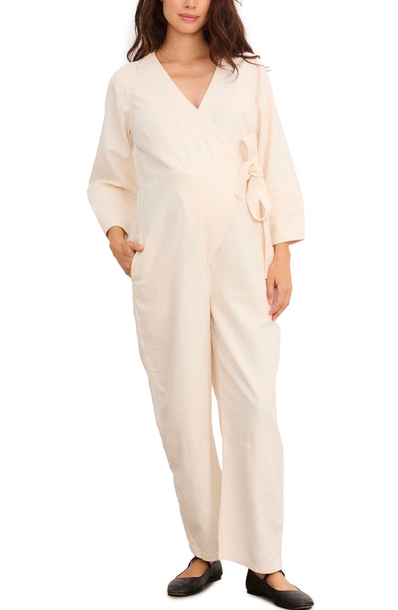HATCH The Drapey Denim Easy-Nurse Jumpsuit, Main, color, Chalk