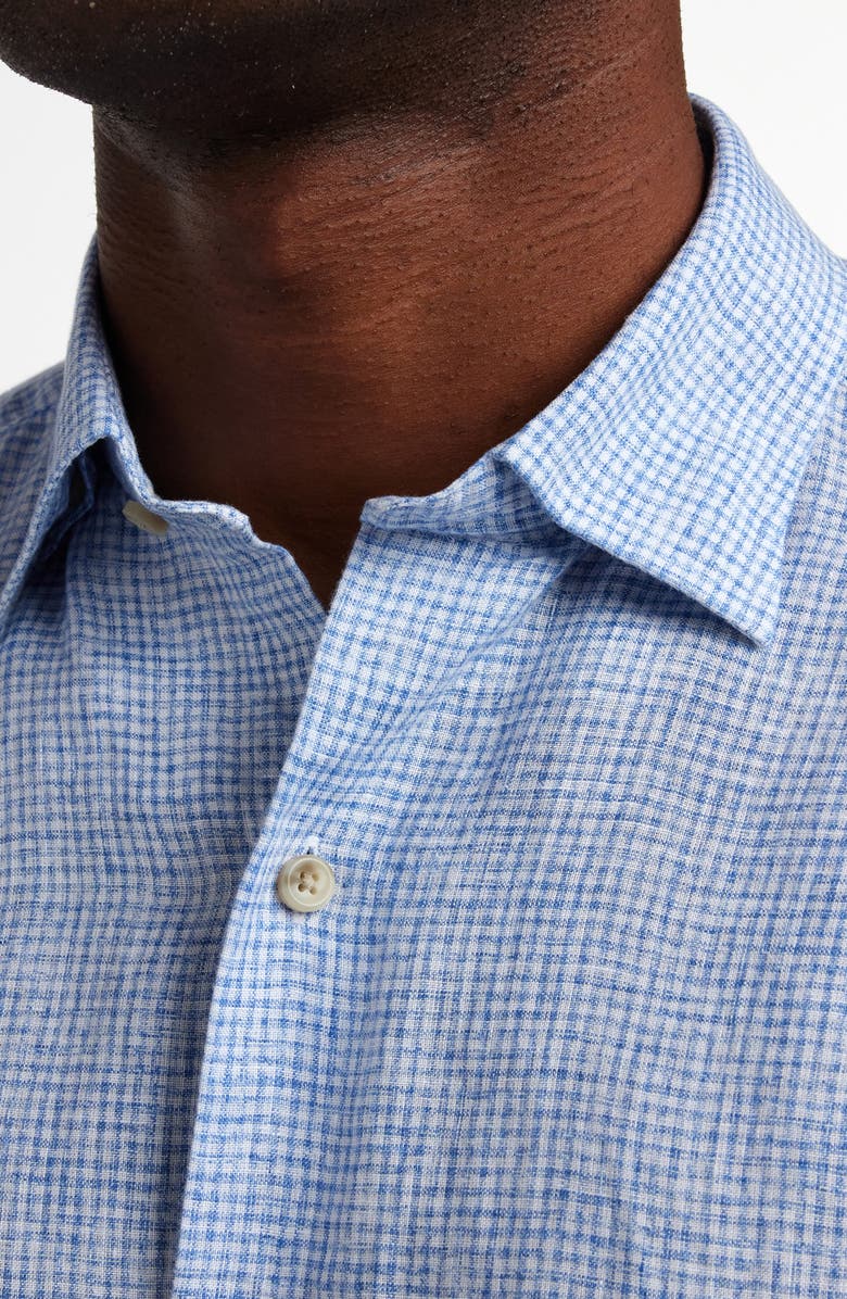 David Donahue Check Linen Button-Up Shirt, Alternate, color, White/ Navy