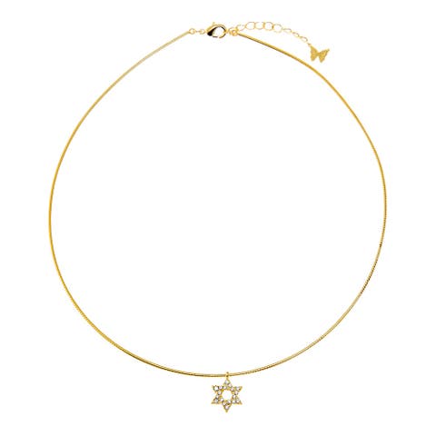 Pave Star David Omega Charm Necklace