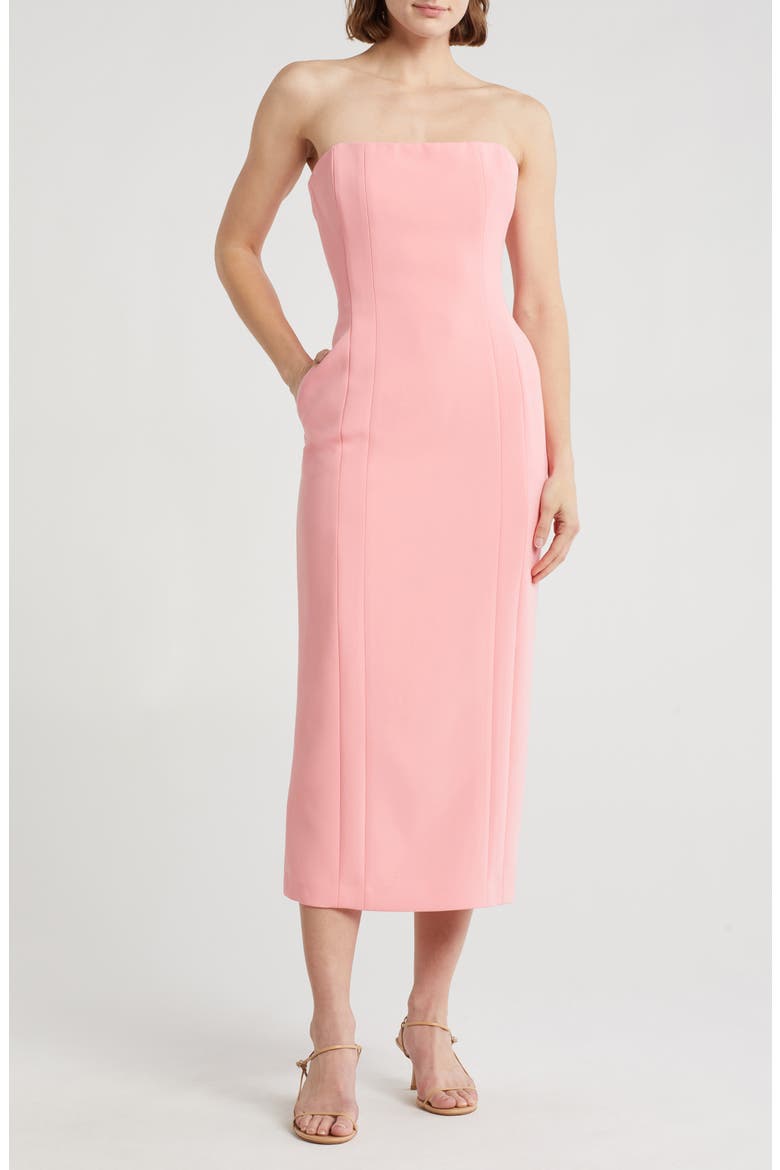 Elizabeth Strapless Midi Dress, Main, color, VICTORIA PINK