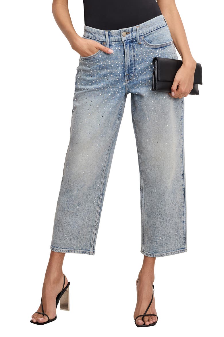 Crystal Stars Good '90s Crop Straight Leg Jeans, Main, color, INDIGO908