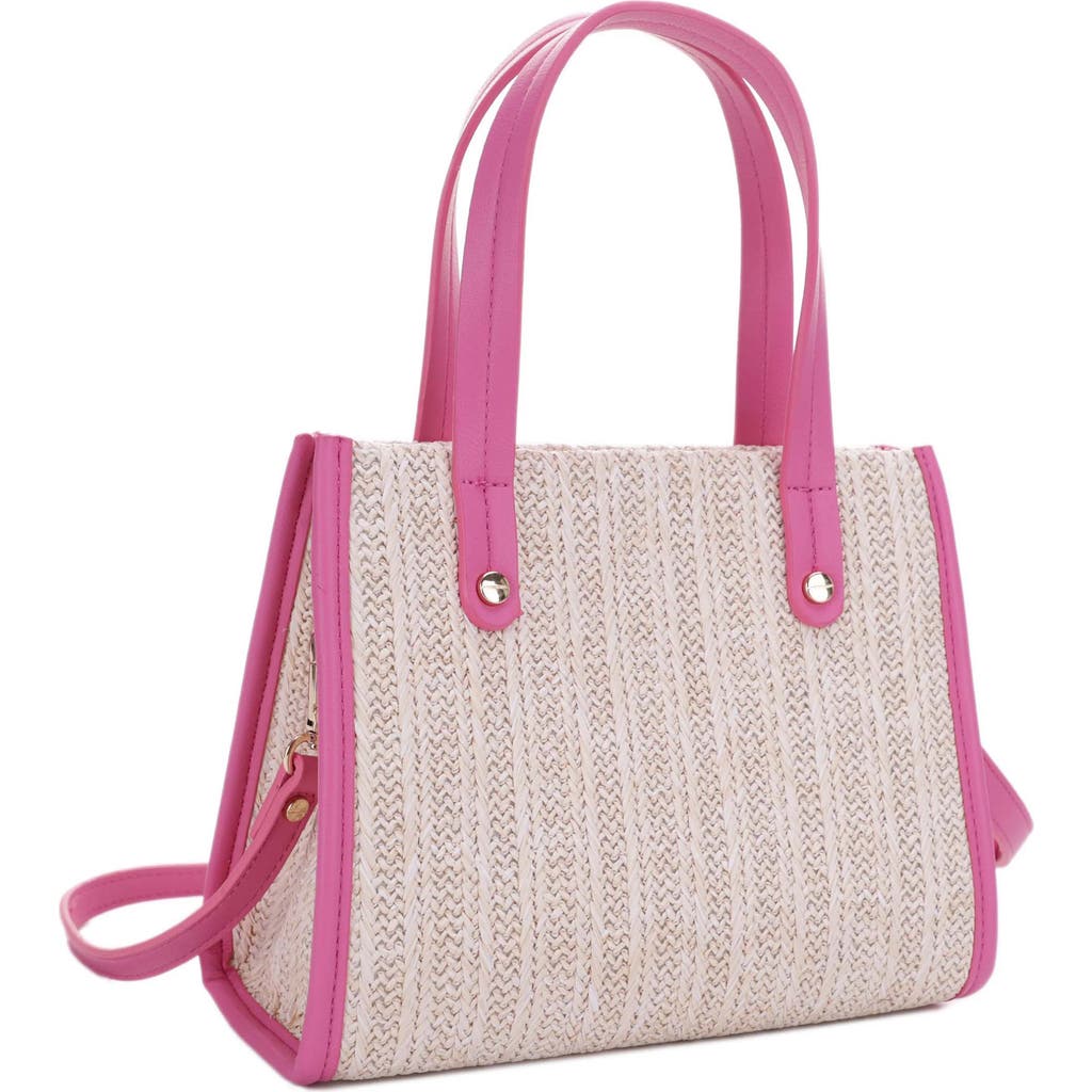 Emperia Annabelle Mini Straw Satchel In Natural/hot Pink