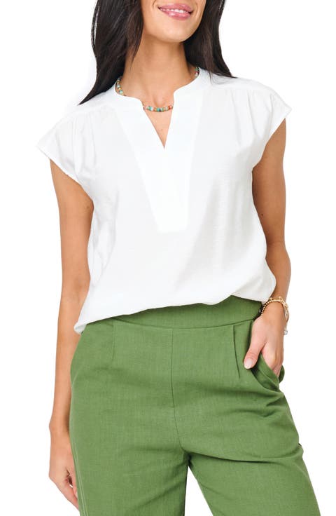 Split Neck Cap Sleeve High-Low Top