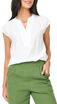 GIBSONLOOK Split Neck Cap Sleeve High-Low Top