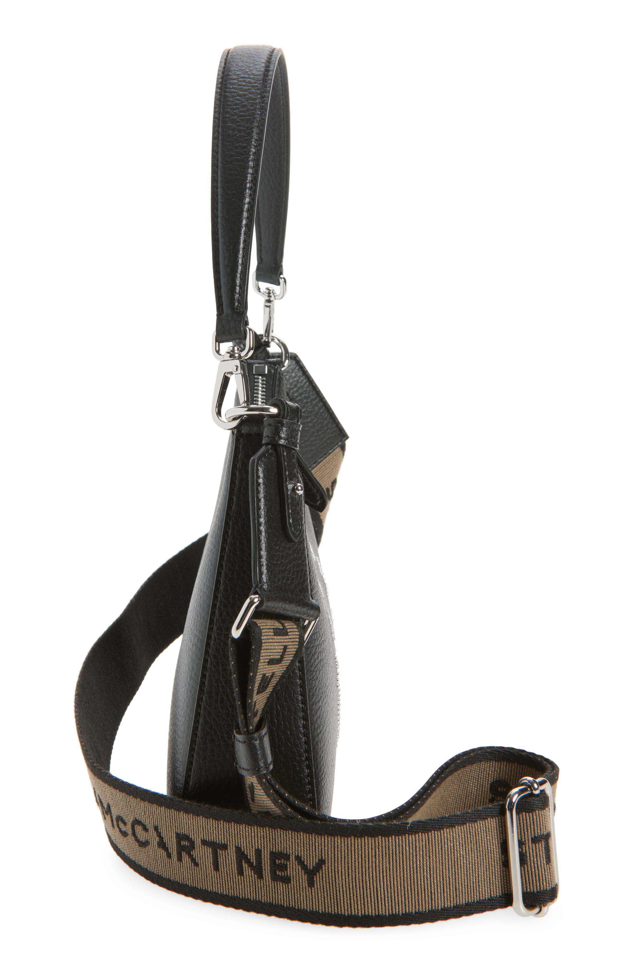 Stella McCartney Small Studded Logo Faux Leather Shoulder Bag, Alternate, color, Black