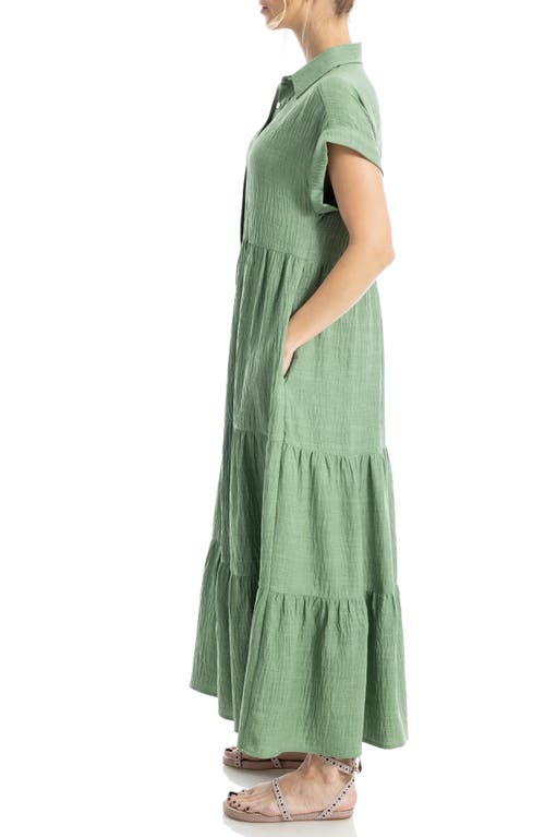 Max Studio Short Sleeve Tiered Maxi Shirtdress In Green