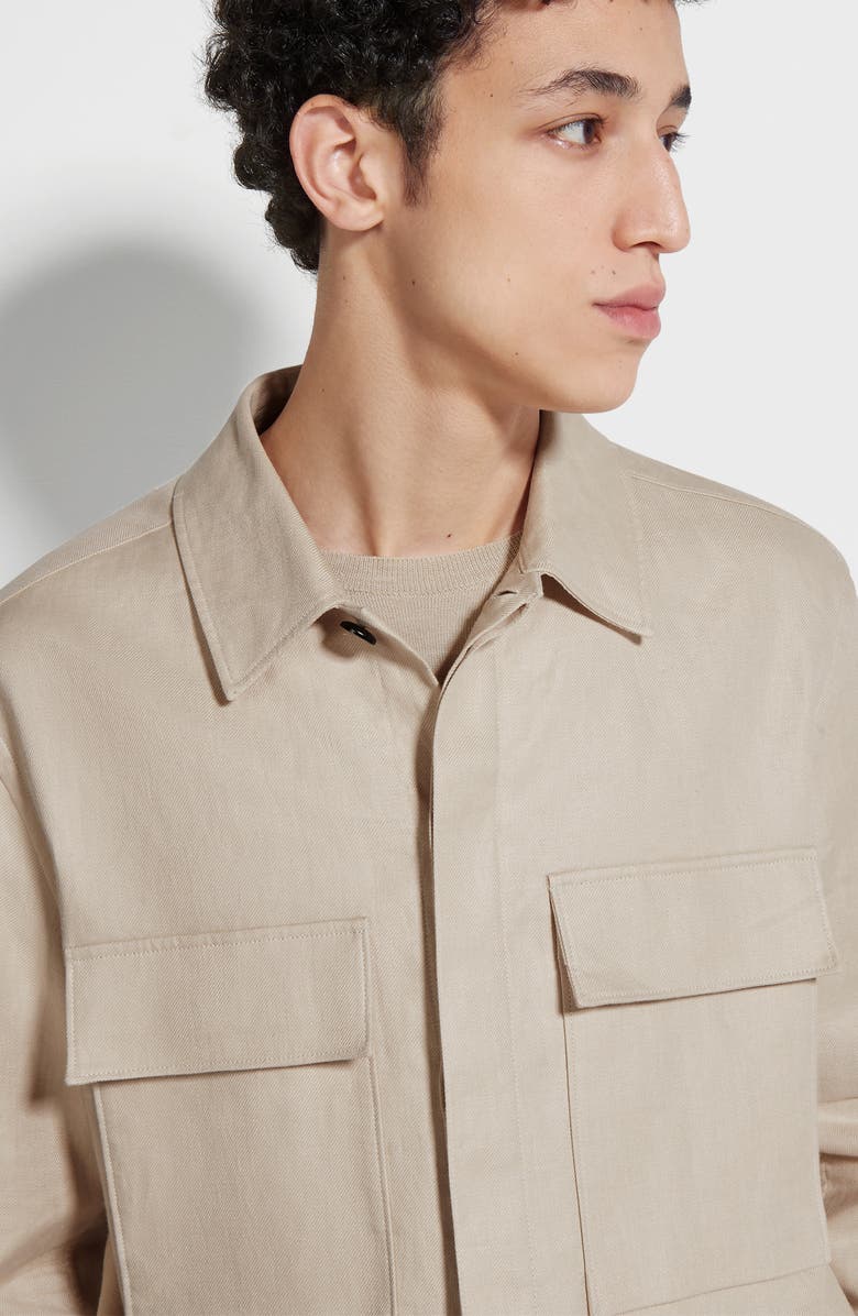 ZEGNA Oasi Linen Twill Overshirt, Alternate, color, Iuta Beige