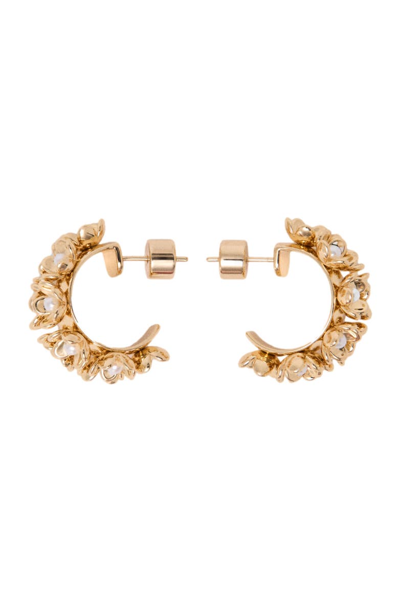 Rhinestone flower hoop earrings, Main, color, Gold