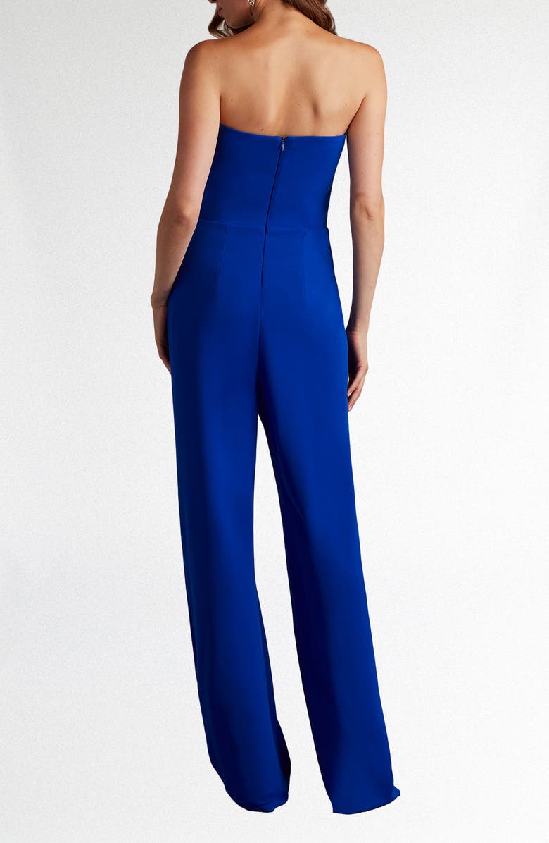 Tadashi Shoji Embroidered Flower Detail Strapless Jumpsuit, Alternate, color, Blue Bell