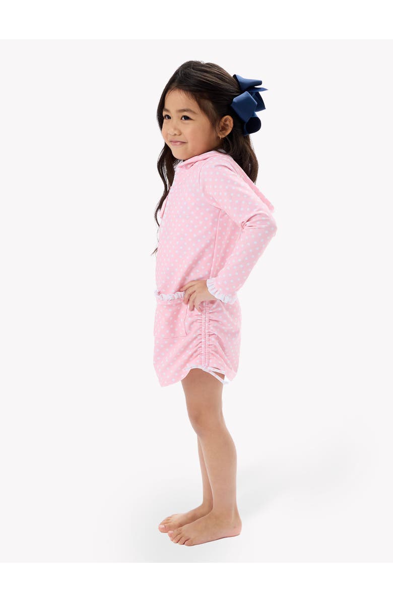 RuffleButts Sun Protective Ruched Quarter-Zip Cover-Up, Alternate, color, Pink Polka Dot