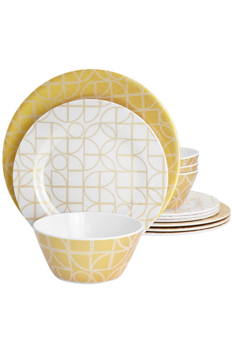 12 piece Melamine Dinnerware Set, Main, color, Gold