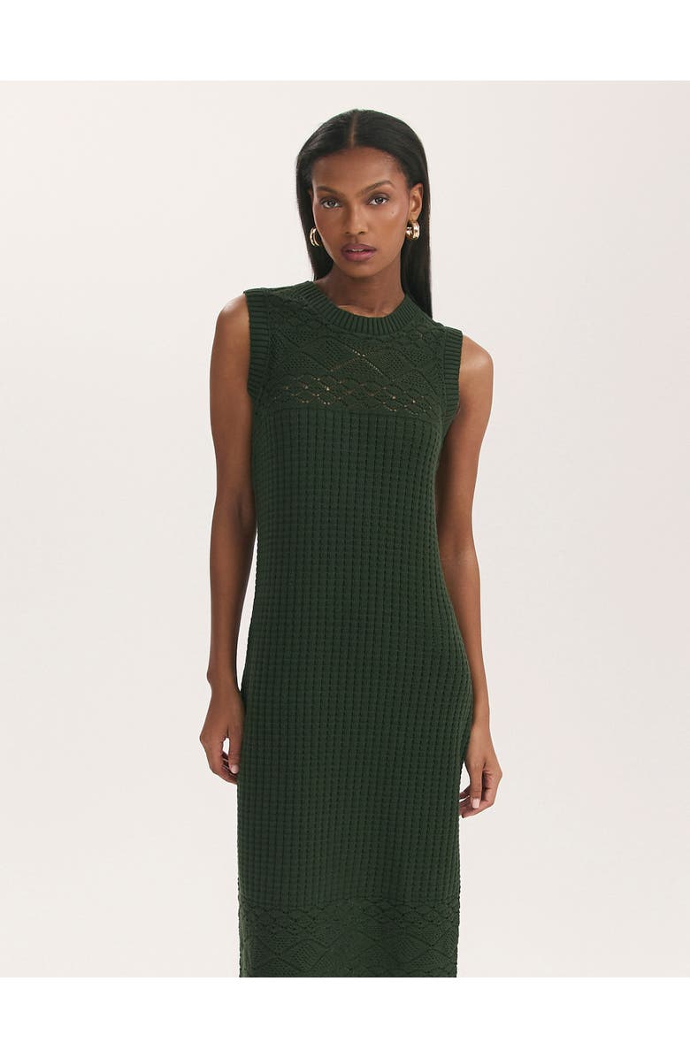 Finery London Ravi Crochet Midi Dress, Alternate, color, Khaki