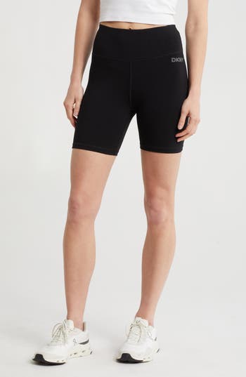 Dkny Mini Stud Logo High Waist Bike Shorts In Black