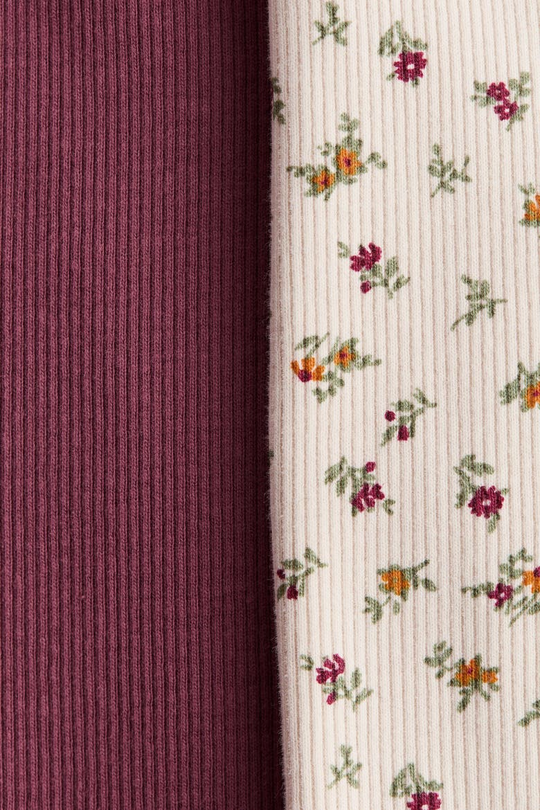 2-pack Ribbed Cotton Leggings, Alternate, color, Plum/floral