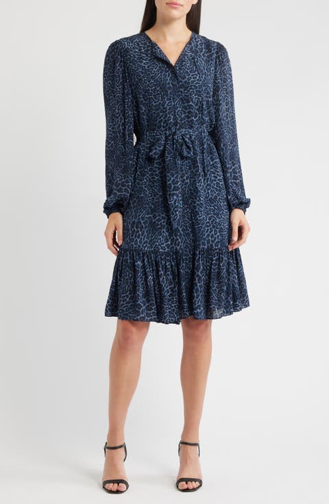 Cheryl Print Ruffle Hem Long Sleeve Dress