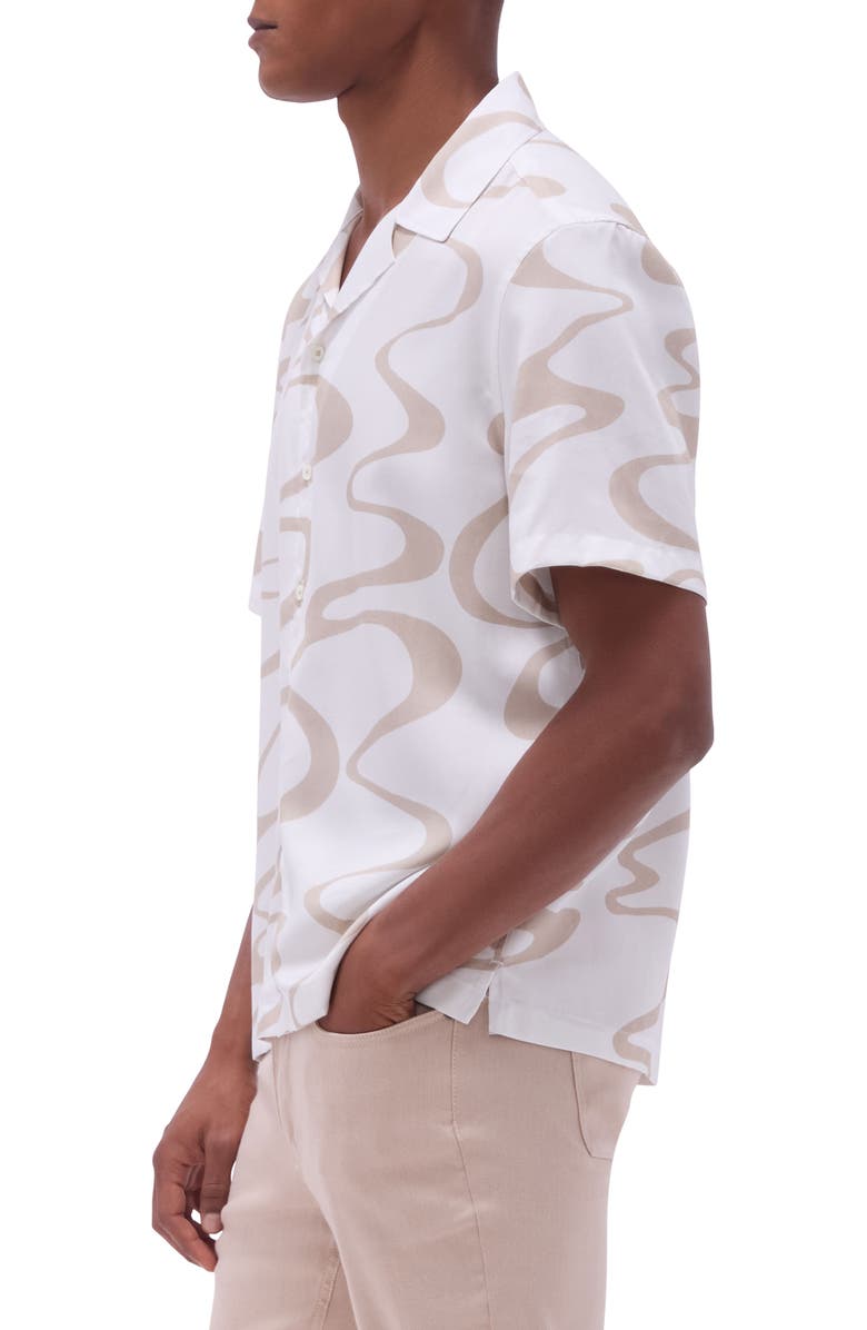 Bugatchi Jackson Abstract Print Lyocell Camp Shirt, Alternate, color, Sand