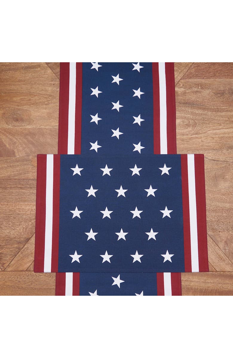 C&F Home Stars & Stripes Patriotic 4th of July Reversible Graphic Print Machine Washable Table Script Runner 14" x 72", Alternate, color, Blue
