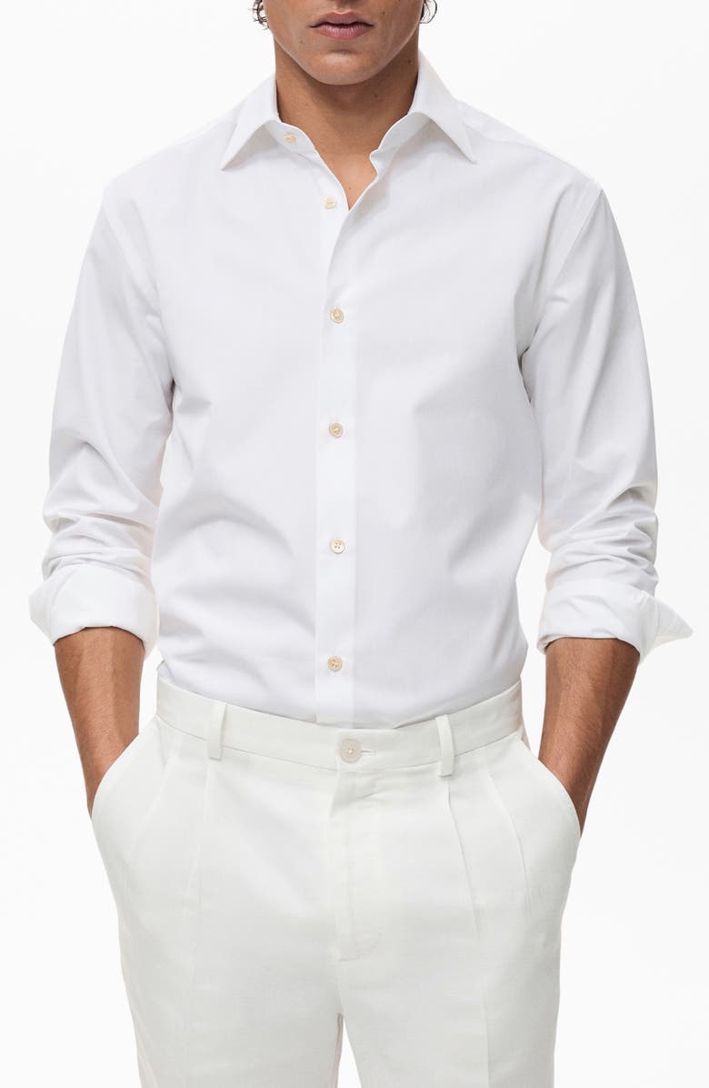MANGO Slim Fit Cotton Button-Up Shirt, Main, color, White