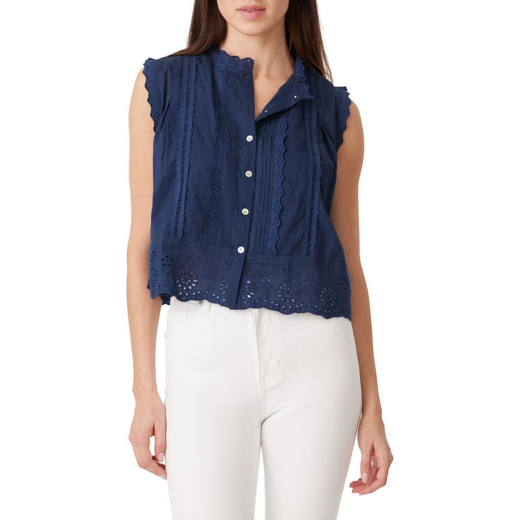 Habitual Embroidered Eyelet Cotton Button-up Top