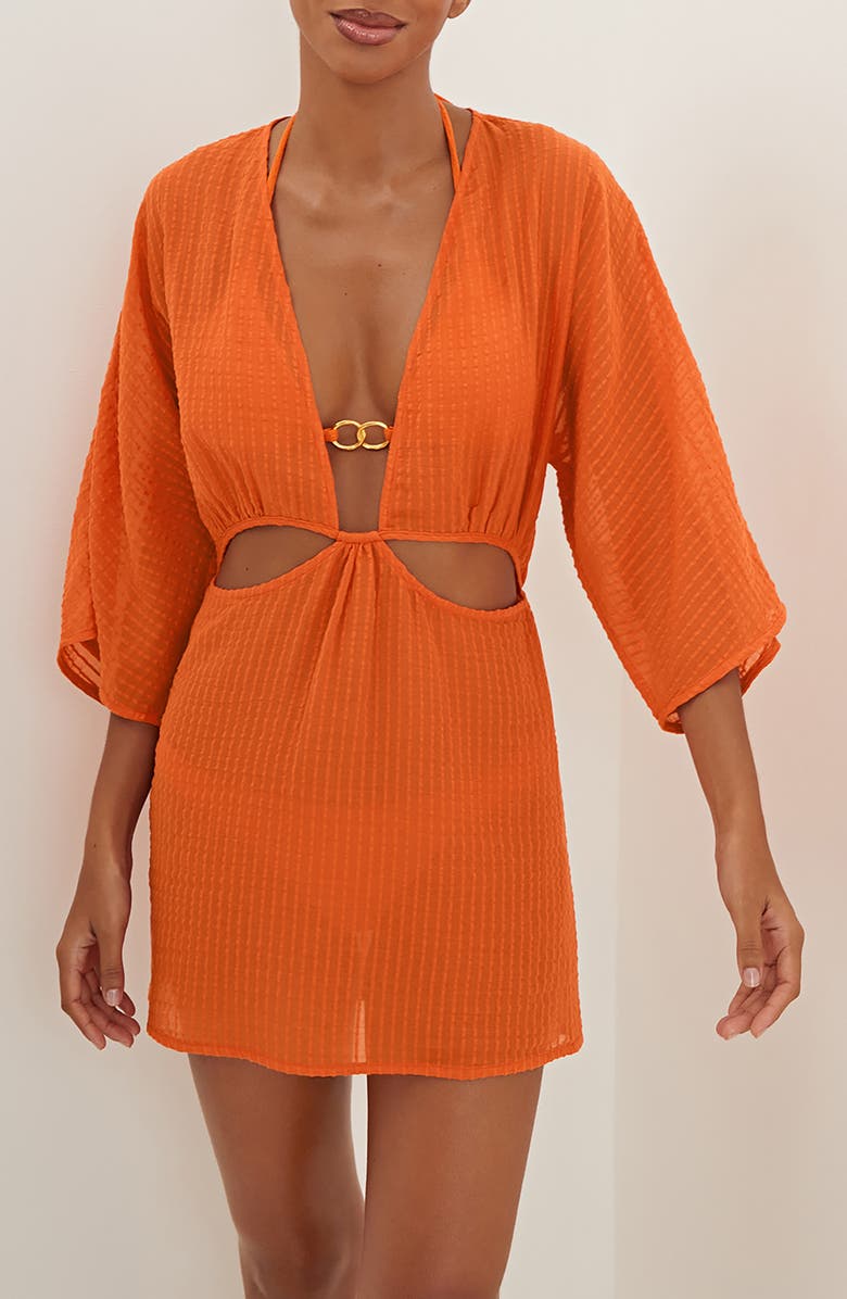 ViX Paula Hermanny Allie Cutout Cotton Cover-Up Dress, Main, color,