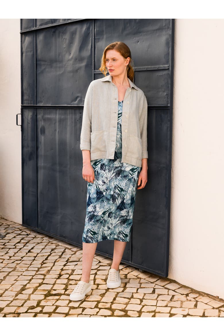 Linen Blend Midi Dress, Alternate, color, NAVY LEAF