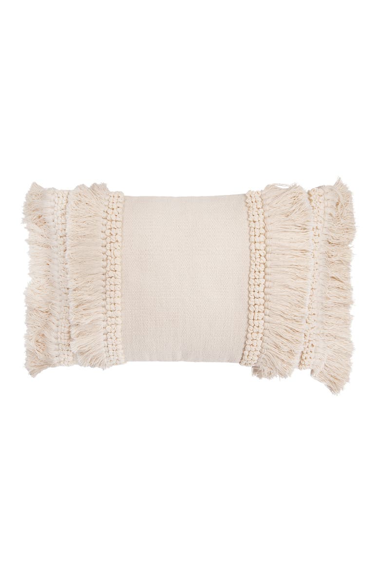 Creative Co-Op Cotton and Chenille Woven Lumbar Pillow with Fringe, Cream, Cover Only, Main, color, Cream
