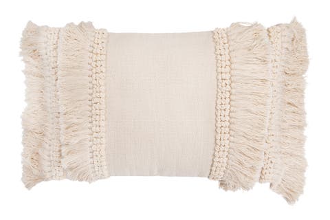 Creative Co-Op Cotton and Chenille Woven Lumbar Pillow with Fringe, Cream, Cover Only