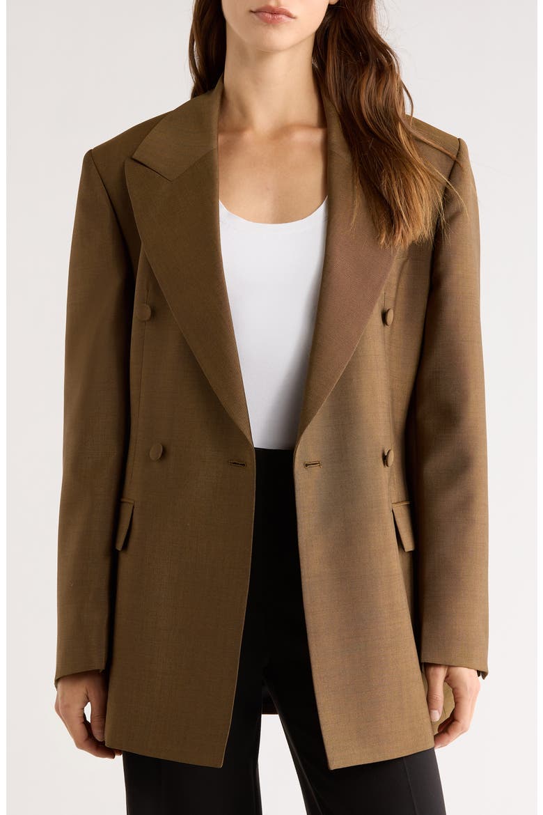 Hourglass Double Breasted Virgin Wool & Mohair Blazer, Alternate, color, GOLDEN BROWN