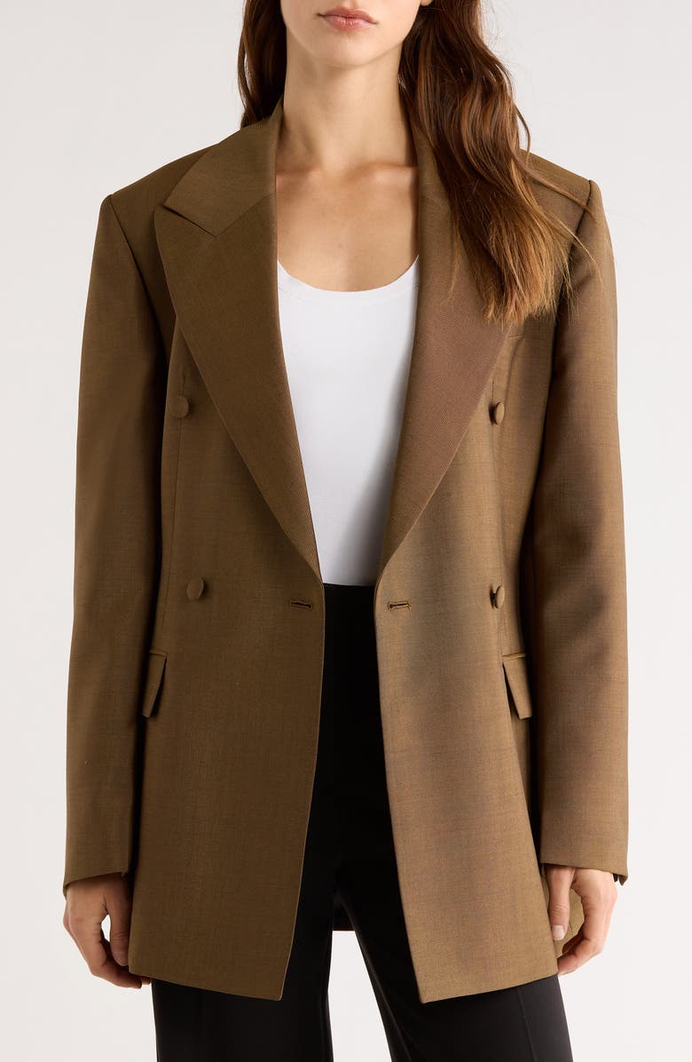 Róhe Hourglass Double Breasted Virgin Wool & Mohair Blazer, Alternate, color, Golden Brown