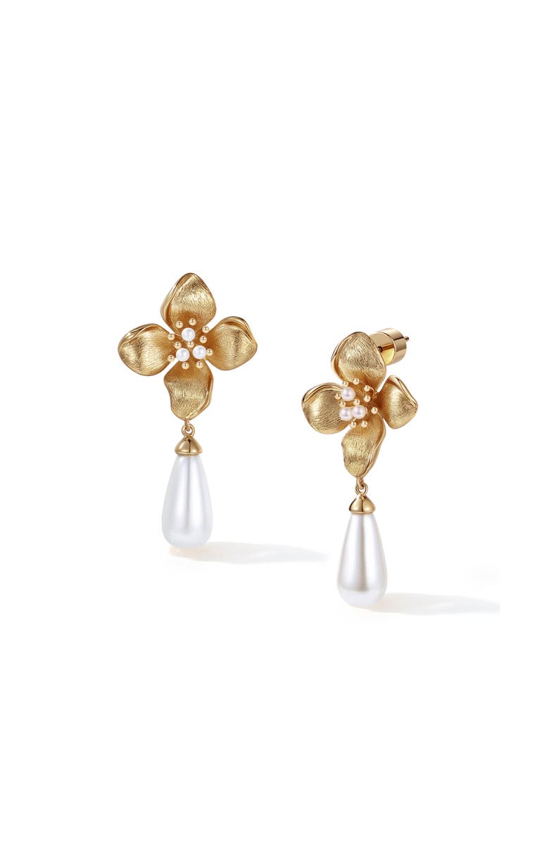 RC RETRO CHIC Iris Blossom Pearl Earrings, Main, color, Gold & White