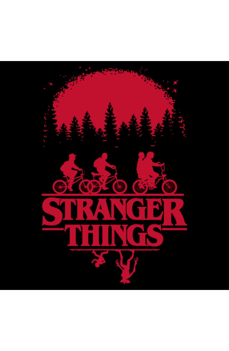 Stranger Things Men's Stranger Things Biking in Upside Down Logo Silhouettes  Graphic T-Shirt, Alternate, color, Black