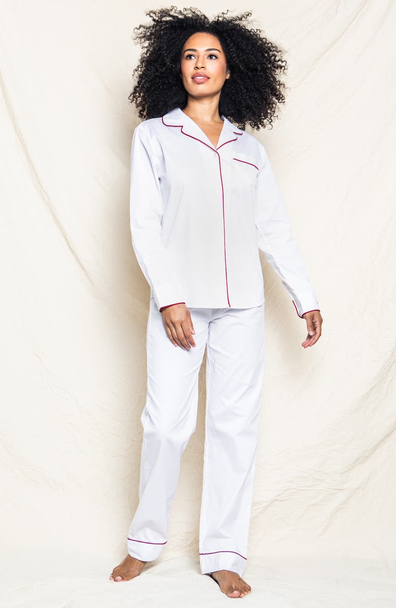 Petite Plume Contrast Piping Pajamas, Alternate, color, White