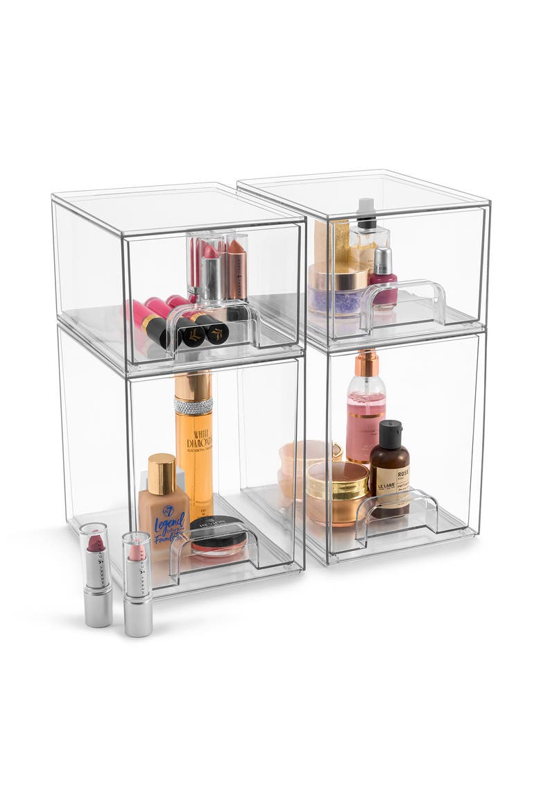 4-Piece Stackable Drawer Set, Alternate, color, CLEAR