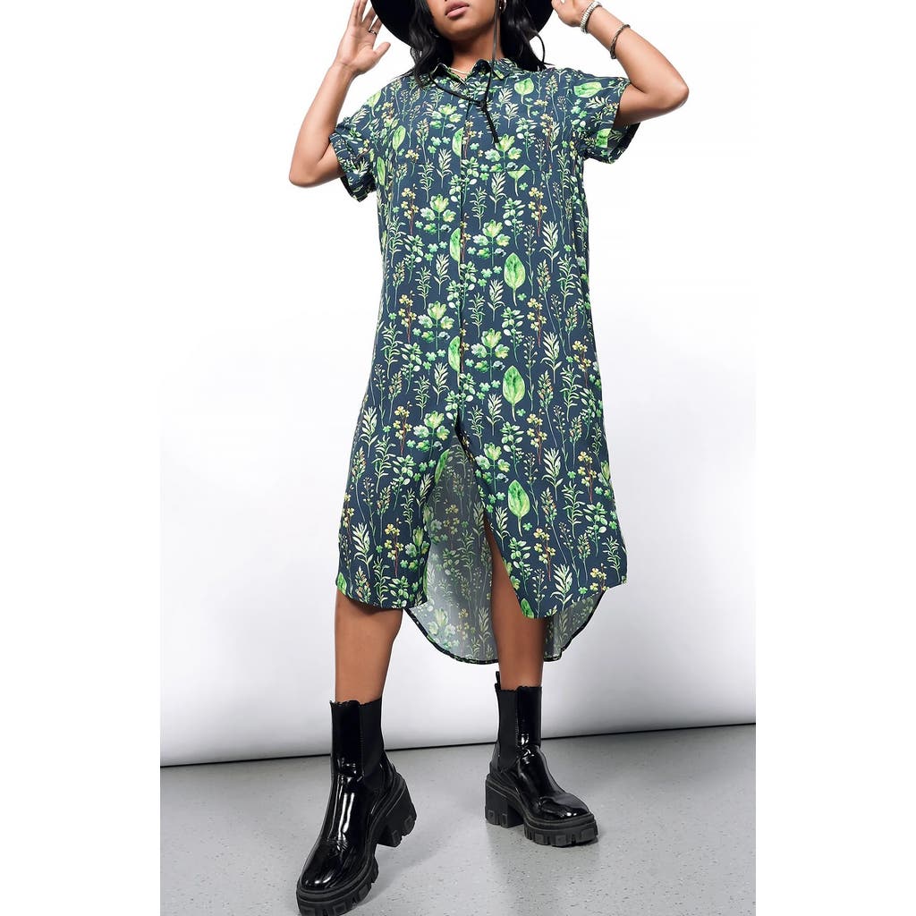 WILDFANG The Empower Shirt Dress in Leaf Navy