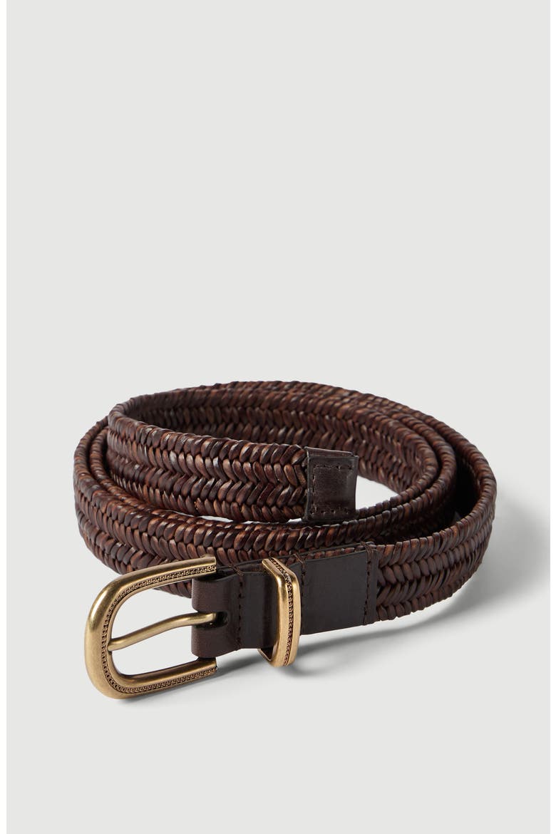 Stretch braided leather belt, Alternate, color, Honey