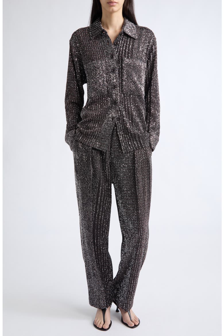 Sequin Long Sleeve Button Front Shirt, Alternate, color, S91TP-BLACK RUST AND SILVER