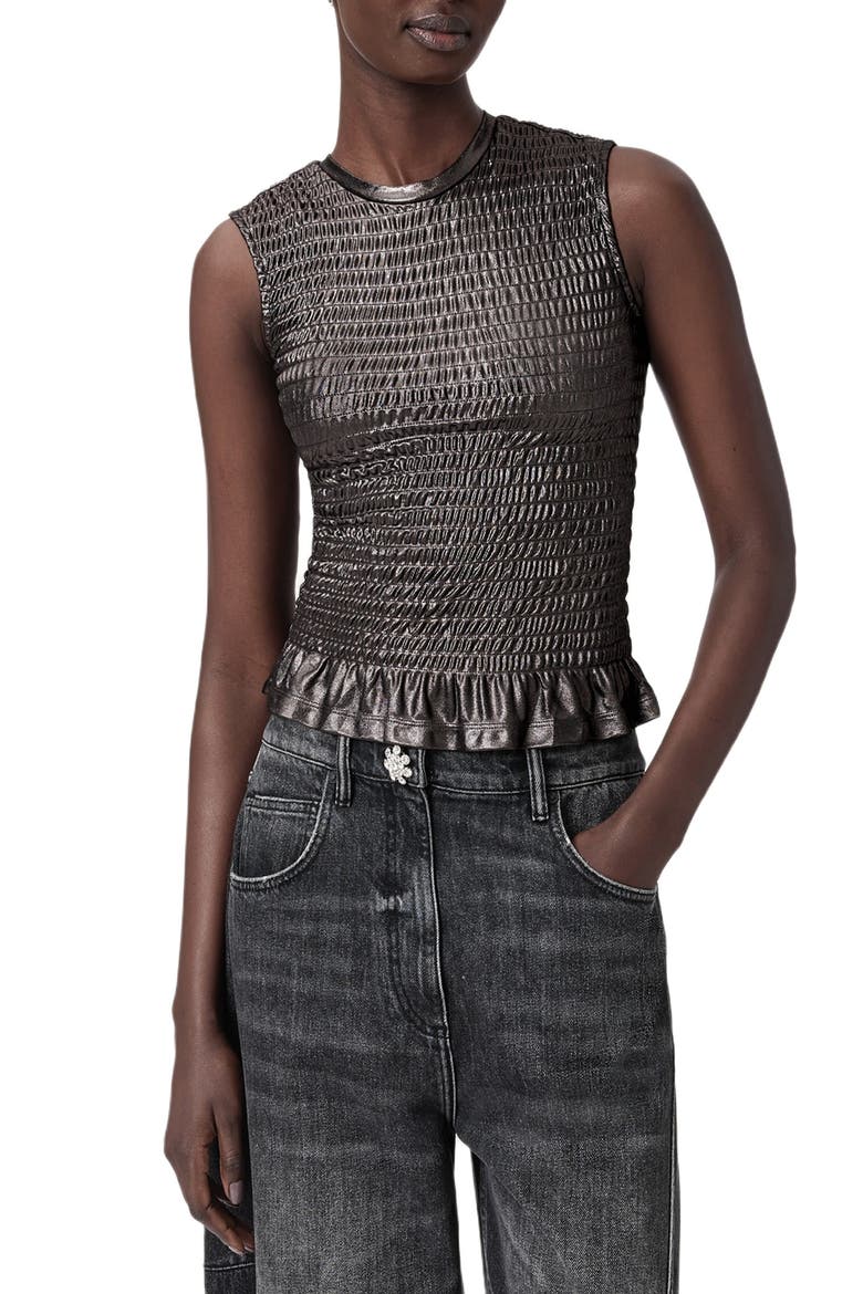 Ode Metallic Smocked Tank, Main, color, GUNMETAL GREY