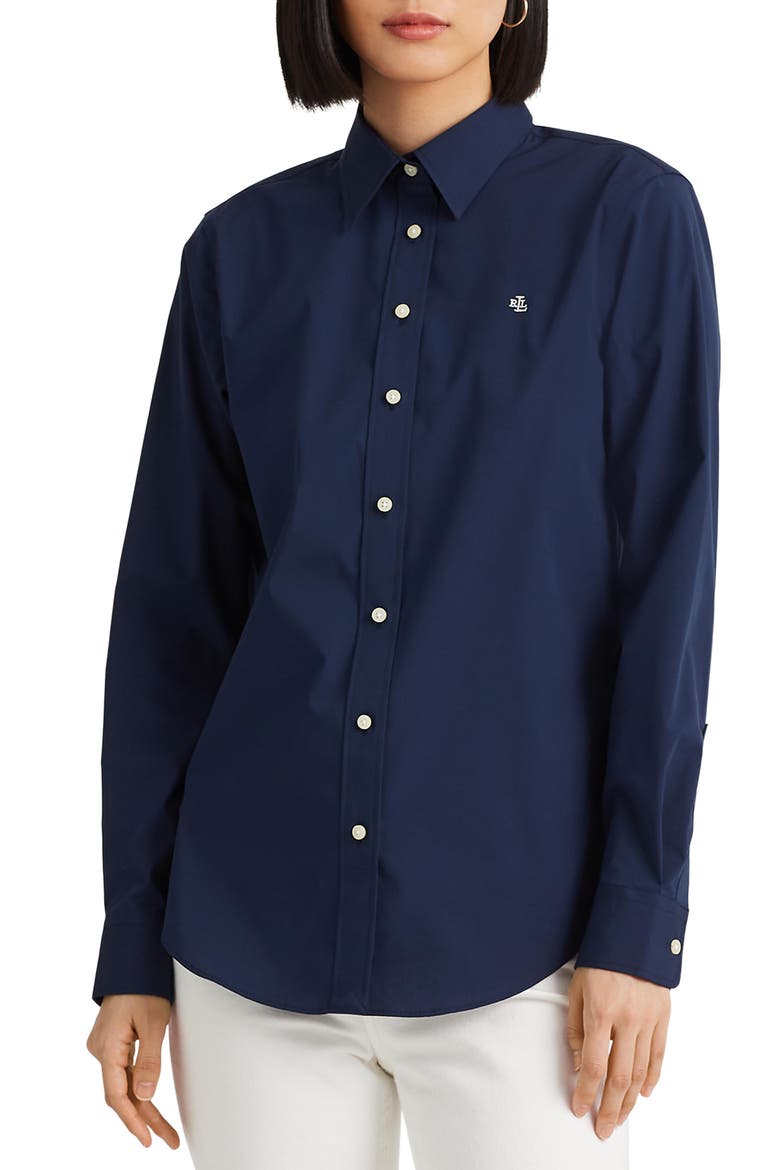 Easy Care Stretch Cotton Shirt, Main, color, LAUREN NAVY