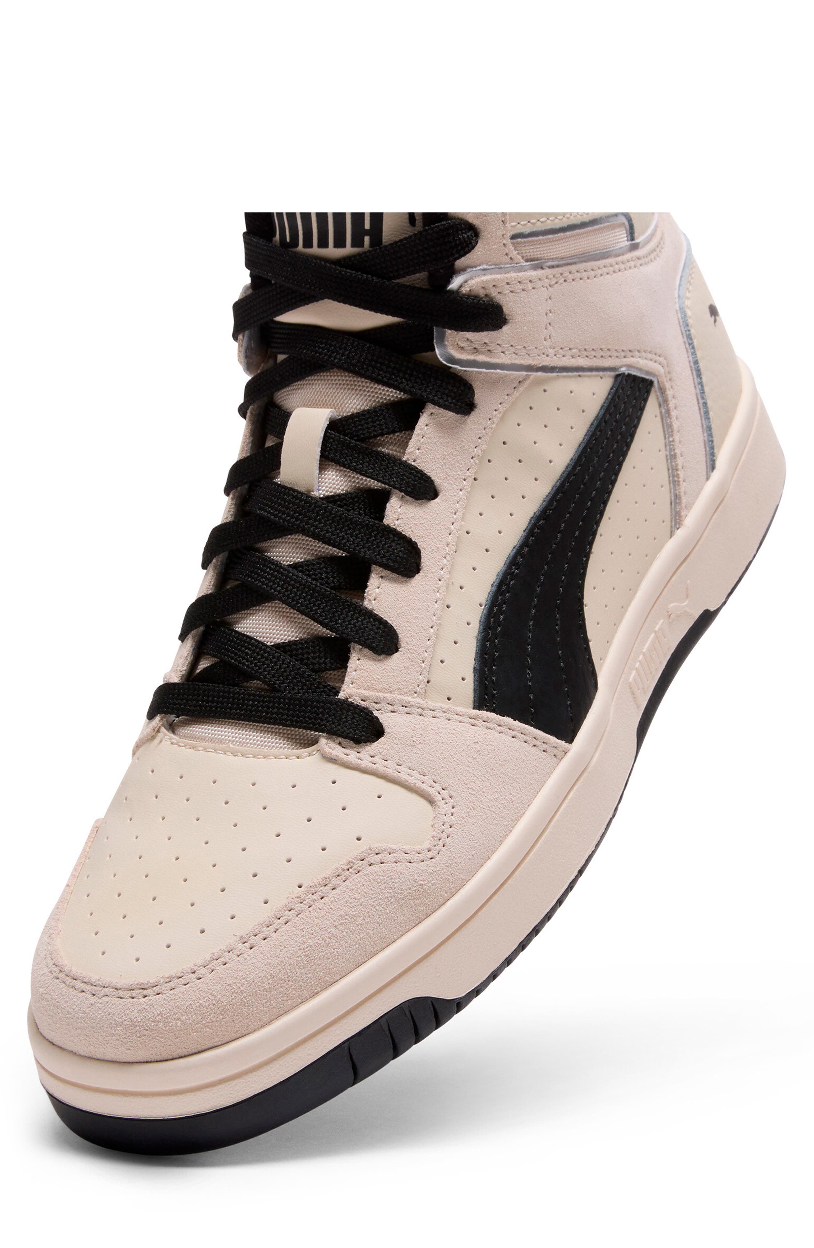 PUMA Rebound Layup High Top Sneaker, Alternate, color, Alpine Snow-Puma Black- Silver