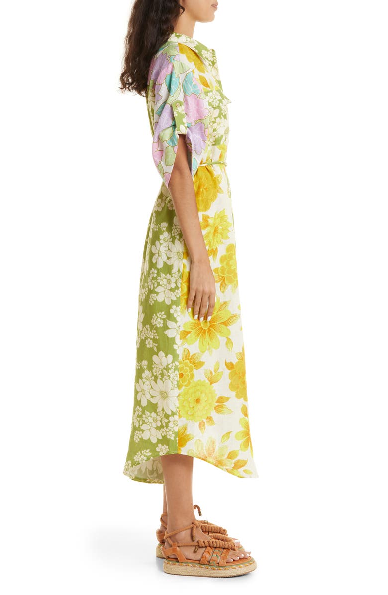 ALEMAIS Elora Floral Patchwork Linen Shirtdress, Alternate, color, 