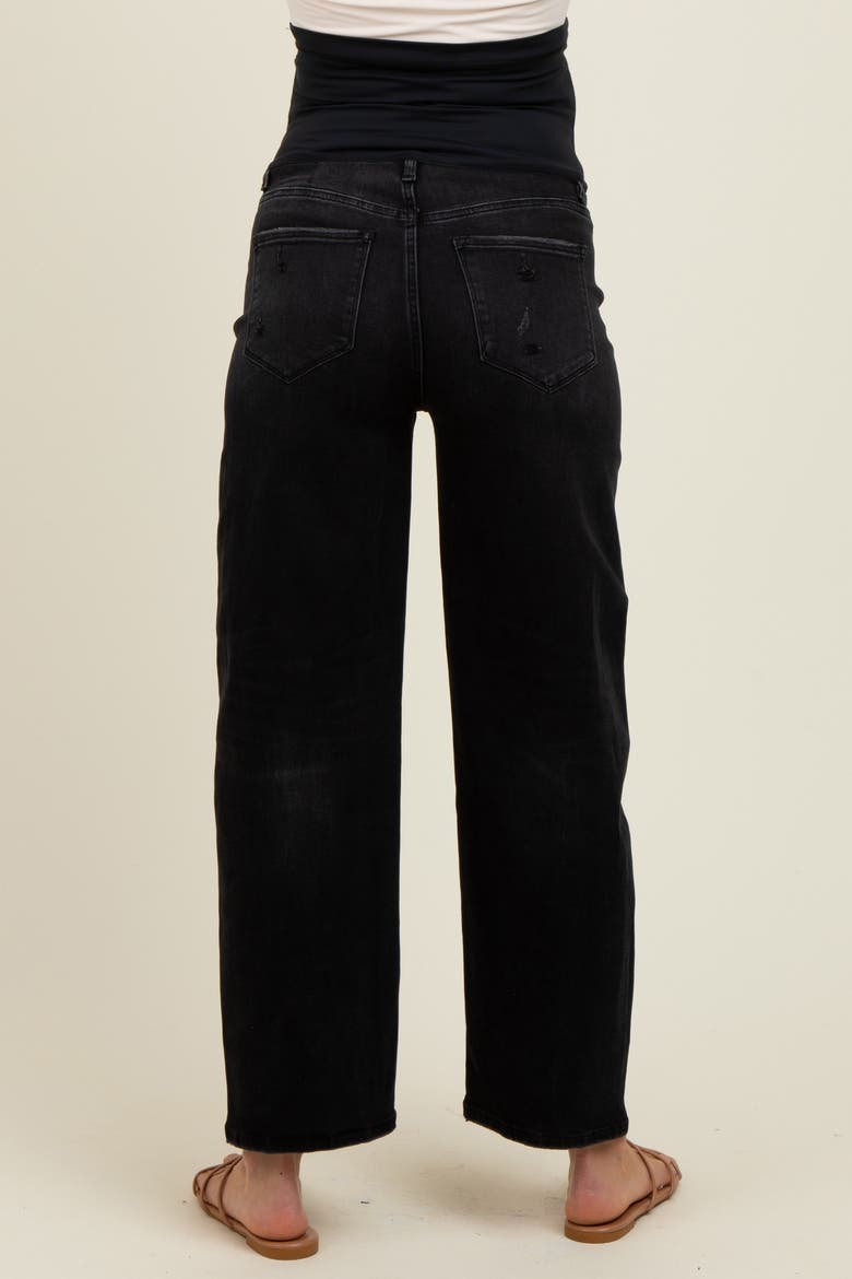 Lightly Distressed Panel Detail Maternity Barrel Jeans, Alternate, color, Black