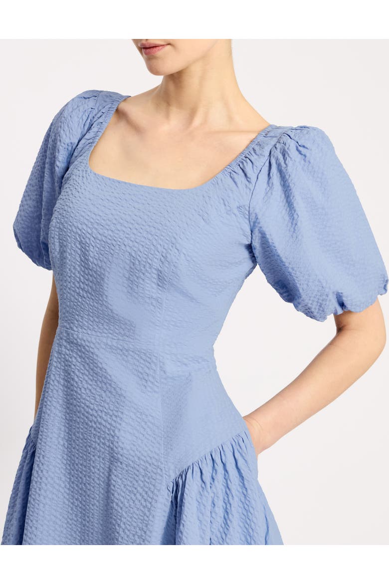 Seersucker Square Neck Tiered Midi Dress, Alternate, color, Blue